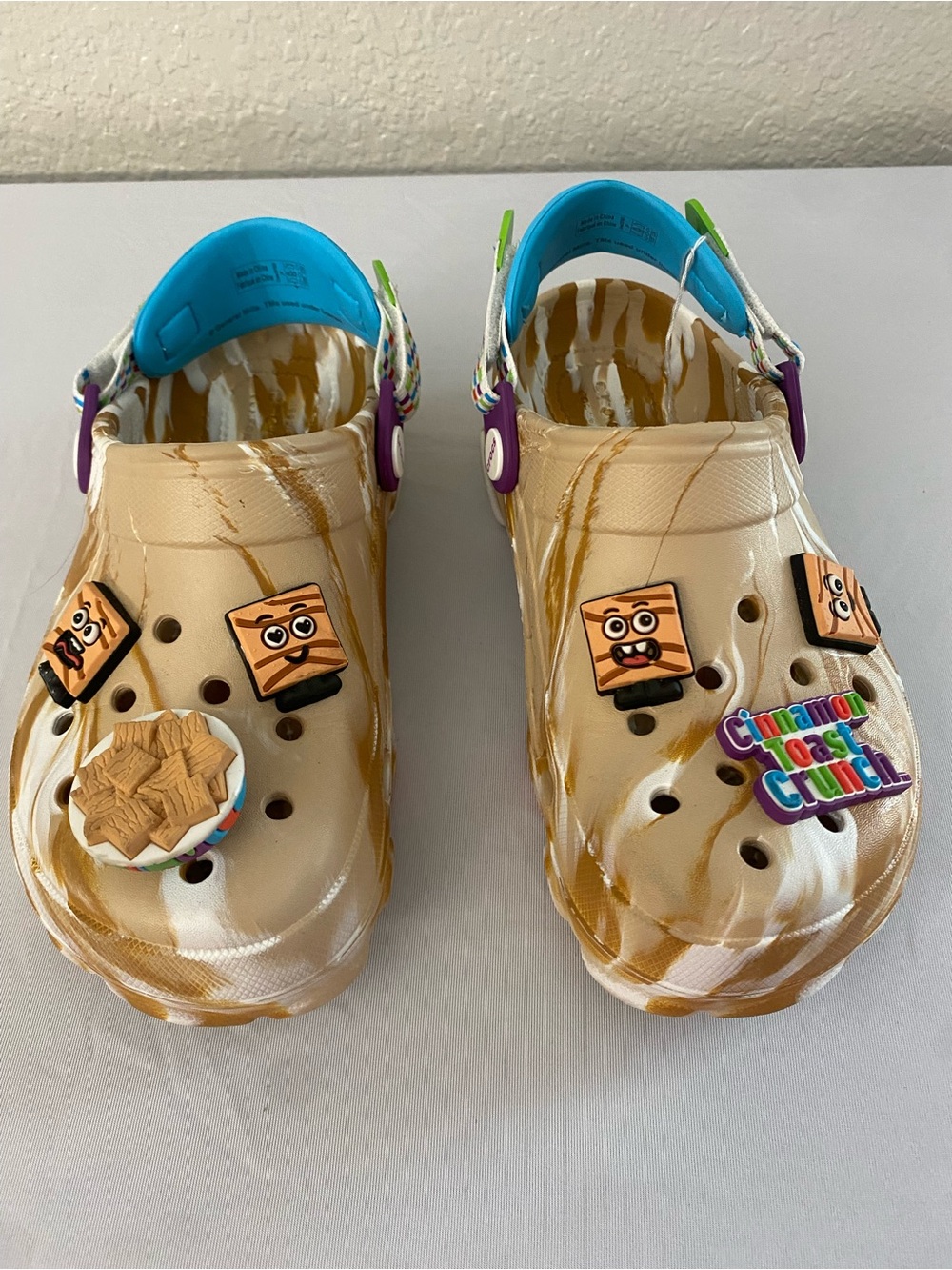CROCS Kids Classic Clog - Beige Swirl with Turquoise & Purple Accents